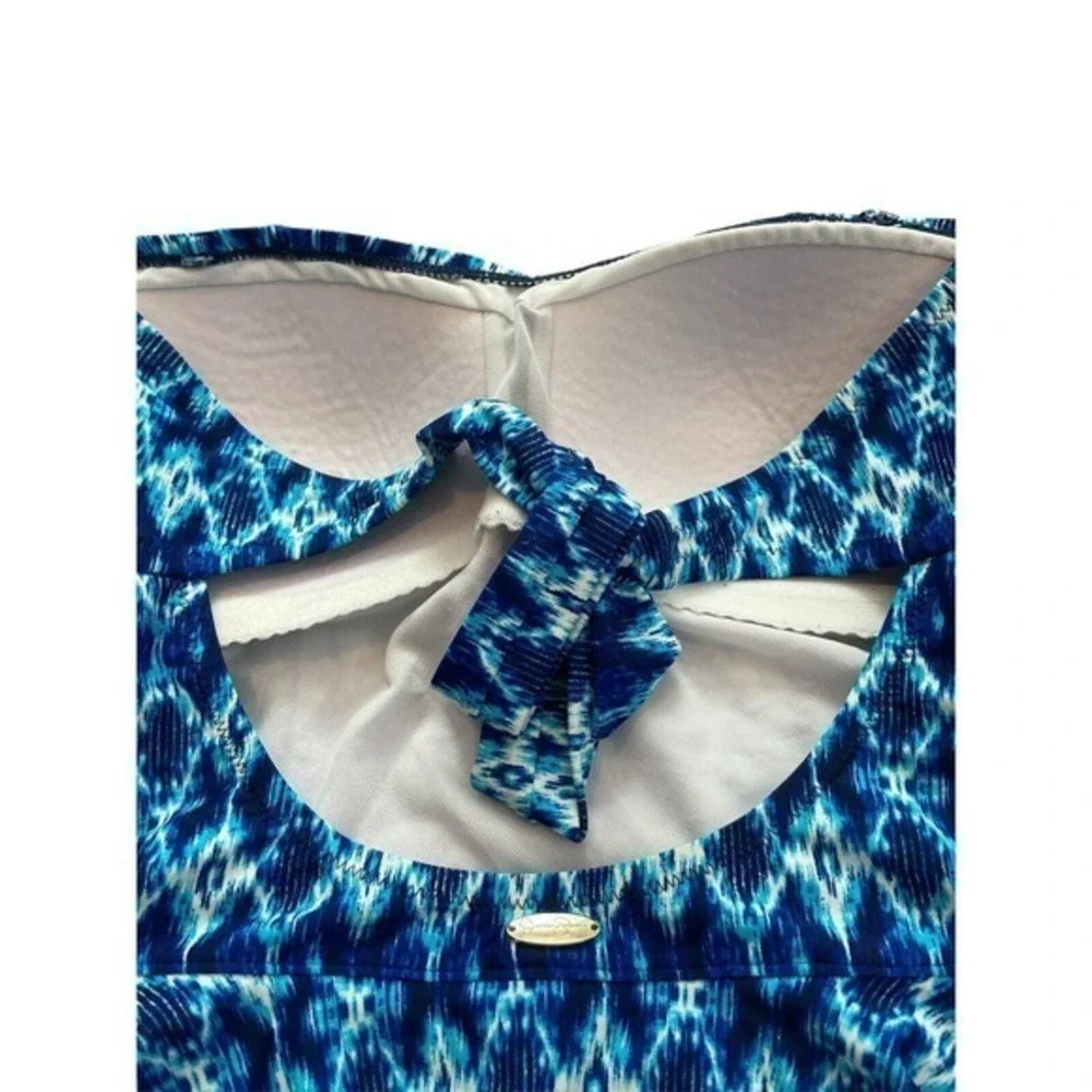 Jessica Simpson One Piece Sz M Navy Blue Multi‎ Swimsuit Bandeau Swim